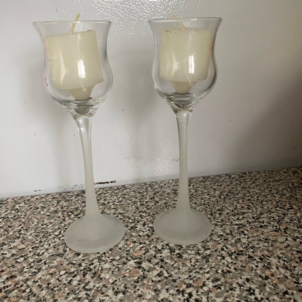 PartyLite White Frosted Glass Candle Holders